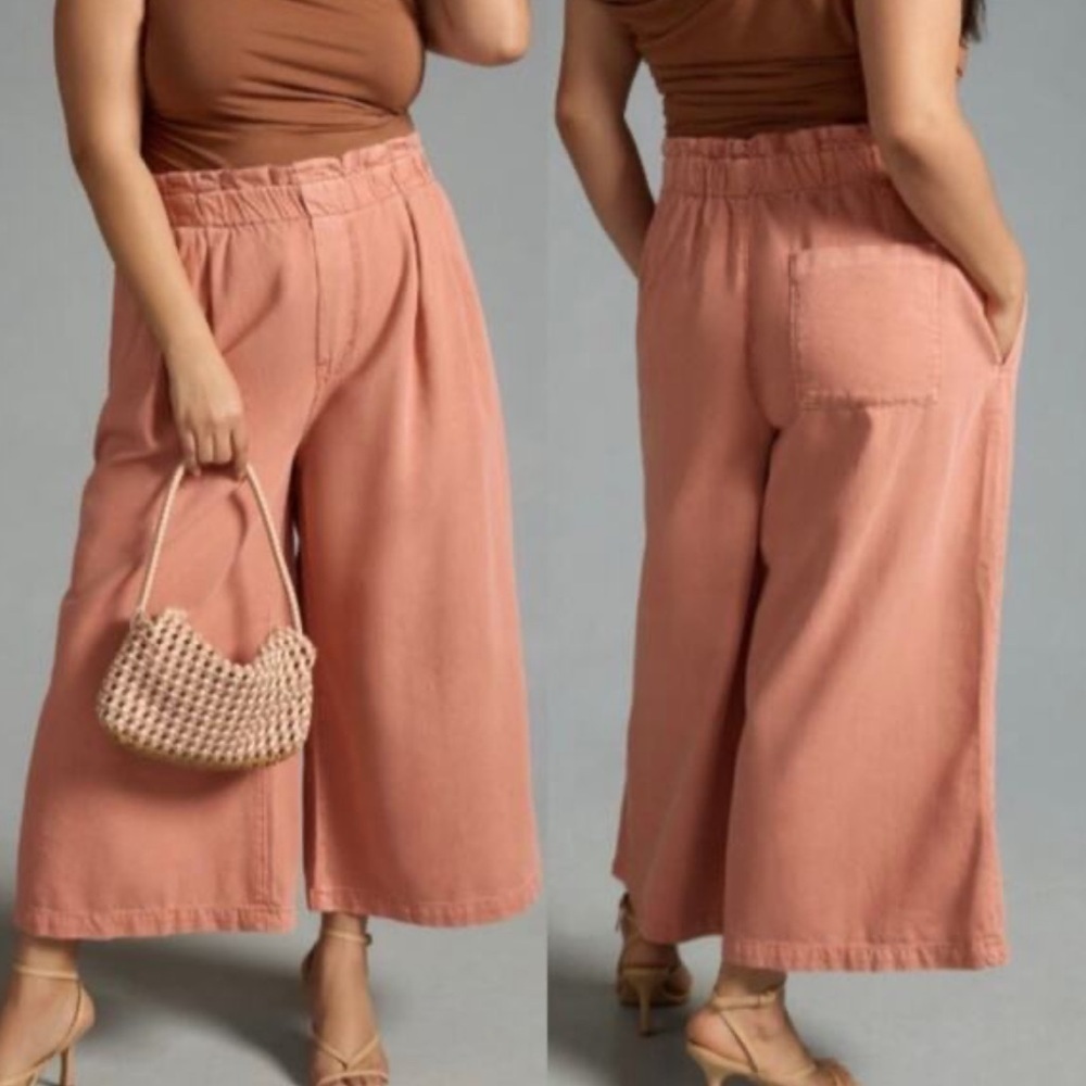 Anthropologie Pilcro Paperbag Pants Peach Cropped High Rise Wide Leg